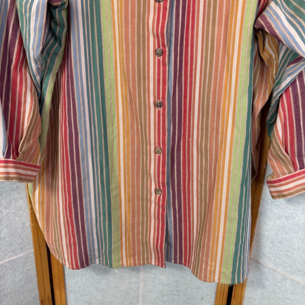 Jacque & KoKo Striped Button Down Shirt 18/20 Multi-Color Linen Stain - Picture 4 of 12